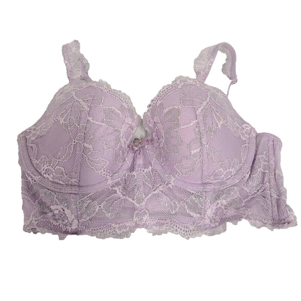Victorias Secret Body by‎ Victoria Womens Bra 34C Lined Demi Purple Lace Bustier